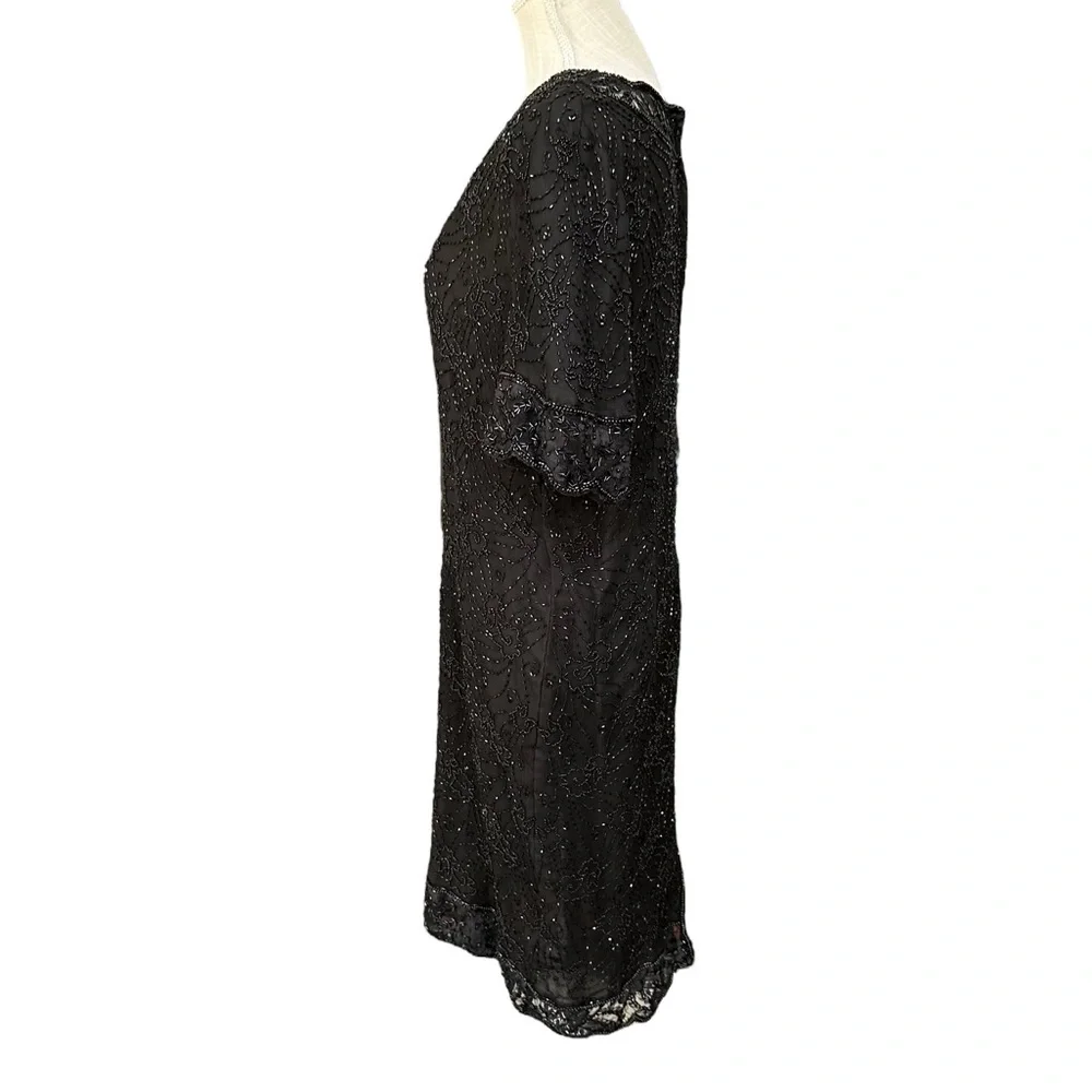 Vintage by Stenay Women's‎ Black Beaded Silk Midi Dress Size: XL